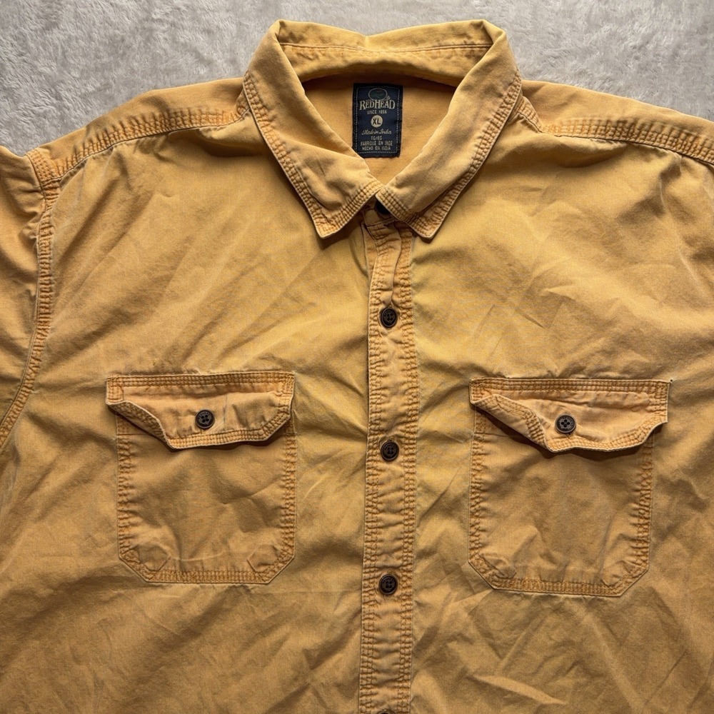 RedHead Men's XL Faded Yellow Short Sleeve Button Down Shirt Outdoors Utility - Picture 2 of 14